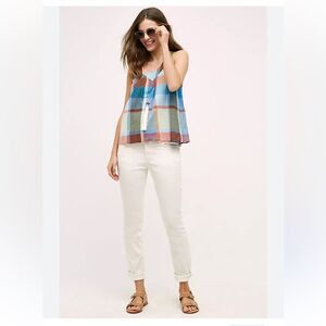 Anthropologie HD In Paris Blue And Orange Plaid Sleeveless Top, Size 4P, NWT